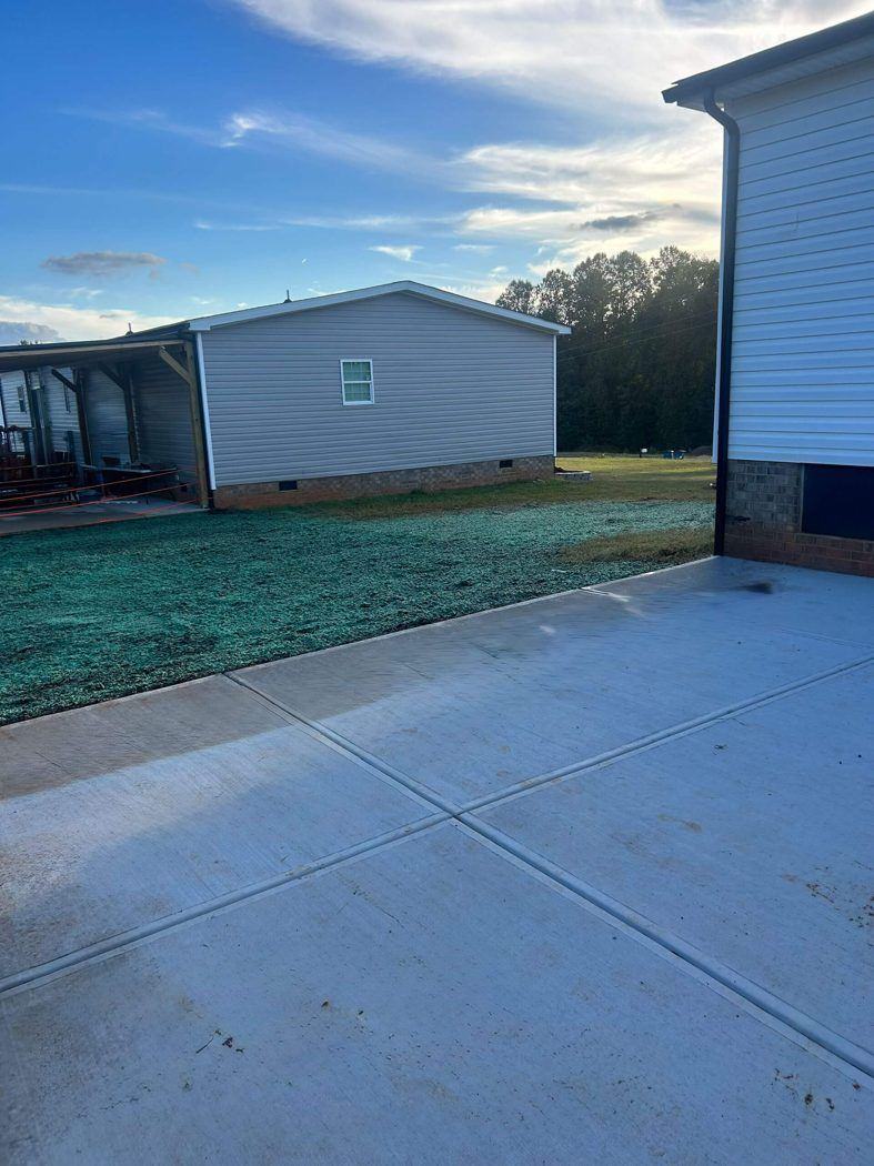 Freshly hydroseeded residential side yard, Iredell County NC